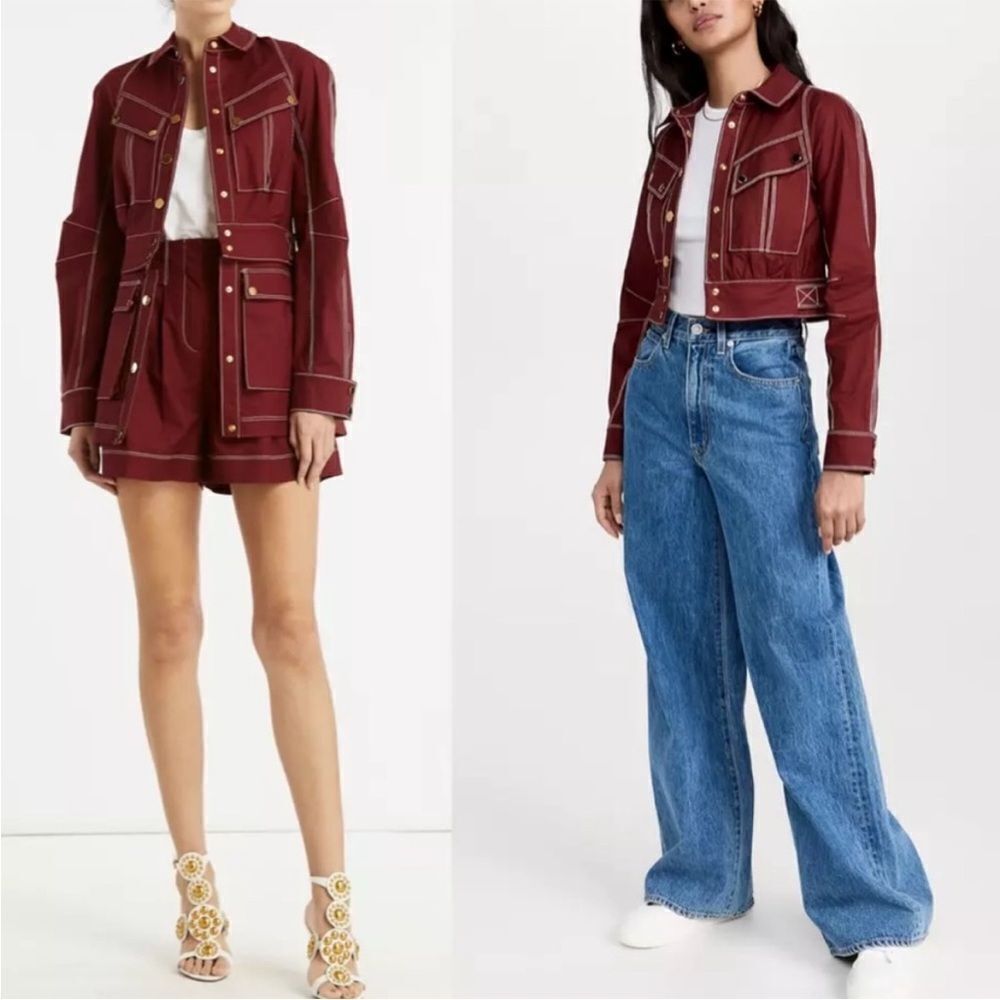 Veronica Beard Keswick Twill Two in One Cargo Jacket Color Deep Brick Size 4